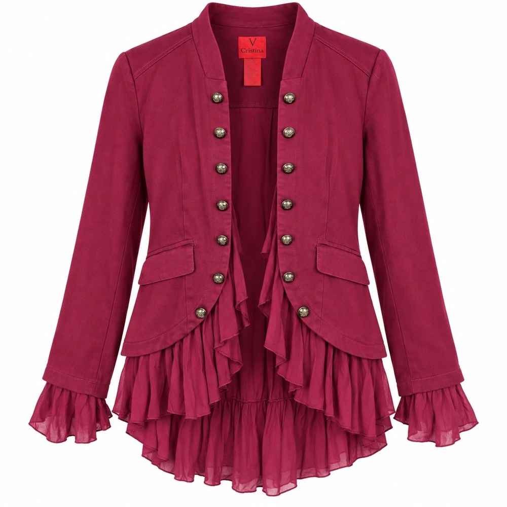 Vintage Y2K 90s Jacket S Marching Band Military Ruffle Blazer Napoleon Victorian